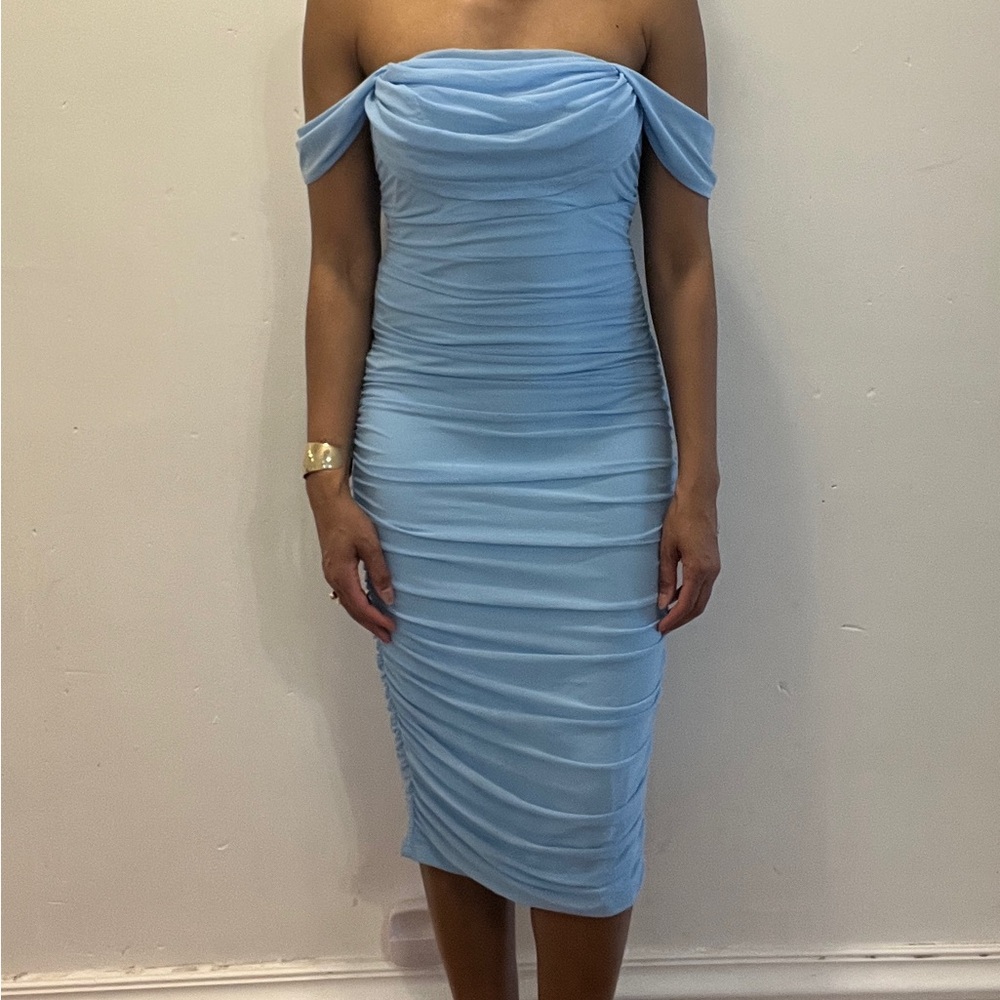 Off The Shoulder Ruched Bodycon Spring Midi Cocktail Dress